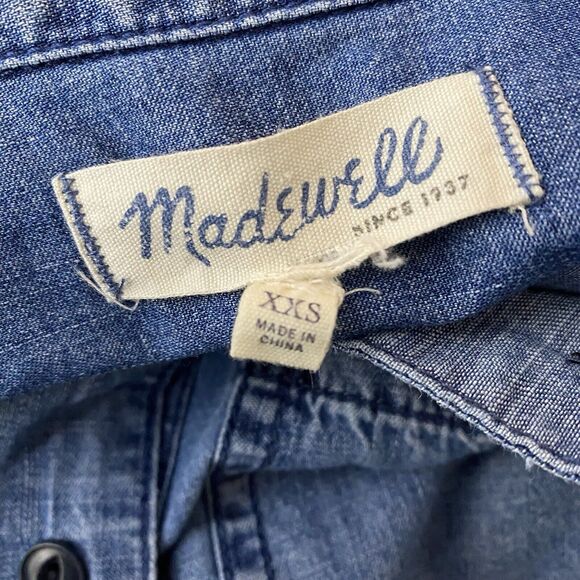 Madewell Button Front Shirt Dress Frayed Hem Denim Chambray pockets Size XXS - Picture 6 of 7